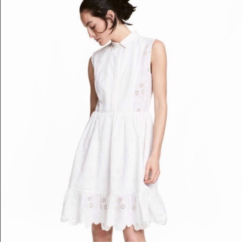 H&M White Eyelet Embroidered Cotton Dress